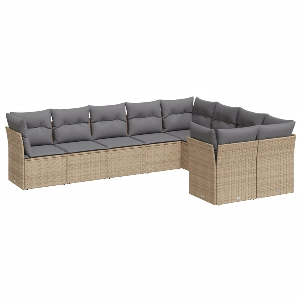 Salon de jardin avec coussins 9 pcs beige résine tressée