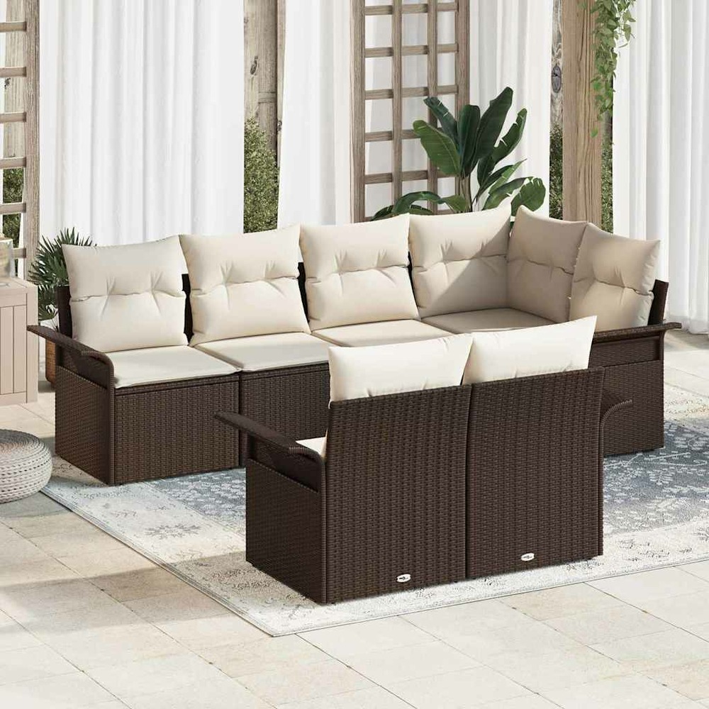 Ensemble de canapé de jardin 7 pcs marron poly rotin