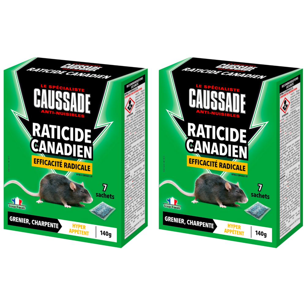 Caussade raticide anti-rats – 12 sachets céréales prêts à l’emploi, rats résistants, usage lieux secs, 2x140g
