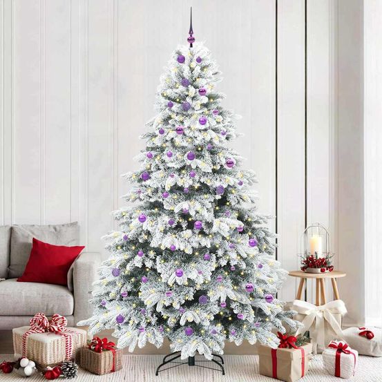 Sapin de noël géant 2.4m vert, kit lumineux tout-en-un avec 120 boules décoratives