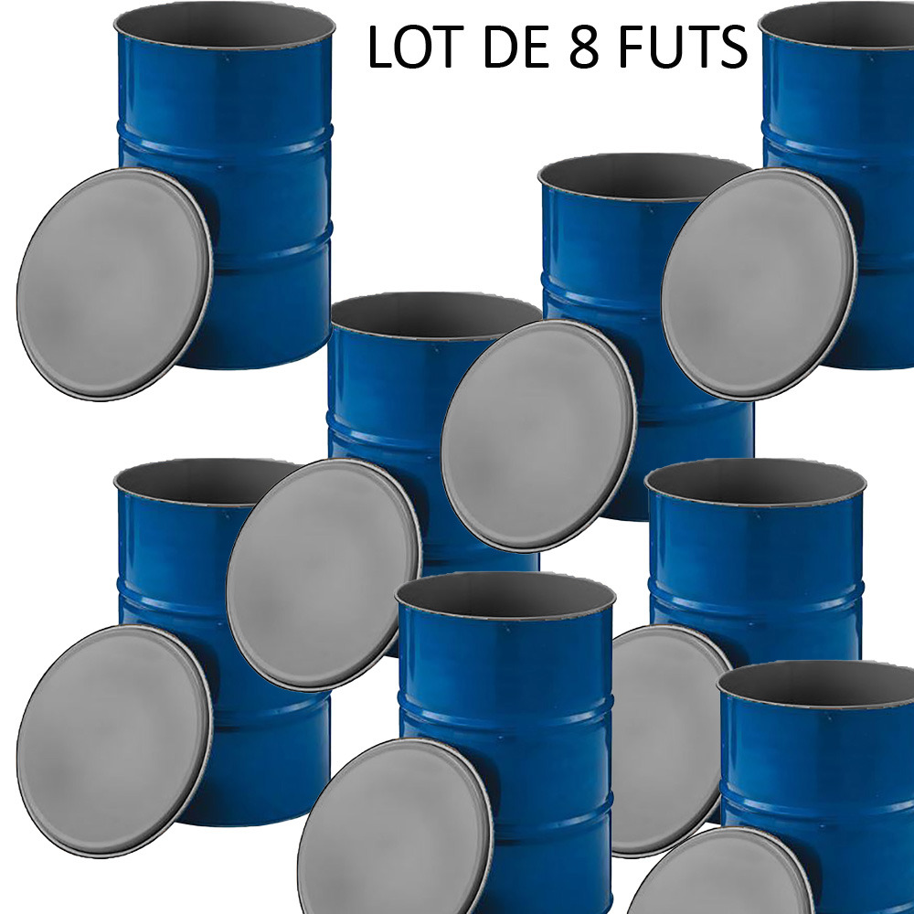 Fût métallique à ouverture totale 216l standard- lot de 8