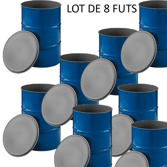 Fût métallique à ouverture totale 216l standard- lot de 8