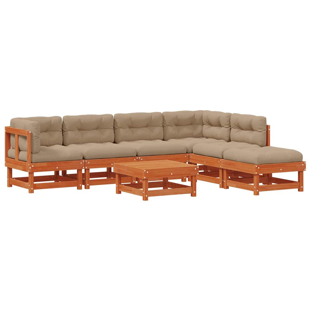 Ensemble de salon de jardin 7 pc brun cire bois de pin massif