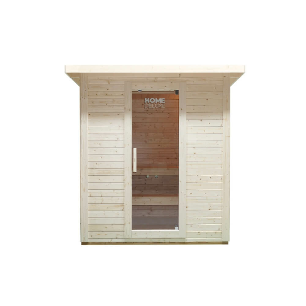 Home deluxe - sauna extérieur talo l - pour 4 personnes - dimensions : 221 x 217 x 221 cm, bois : épicéa - poêle et accessoires pour