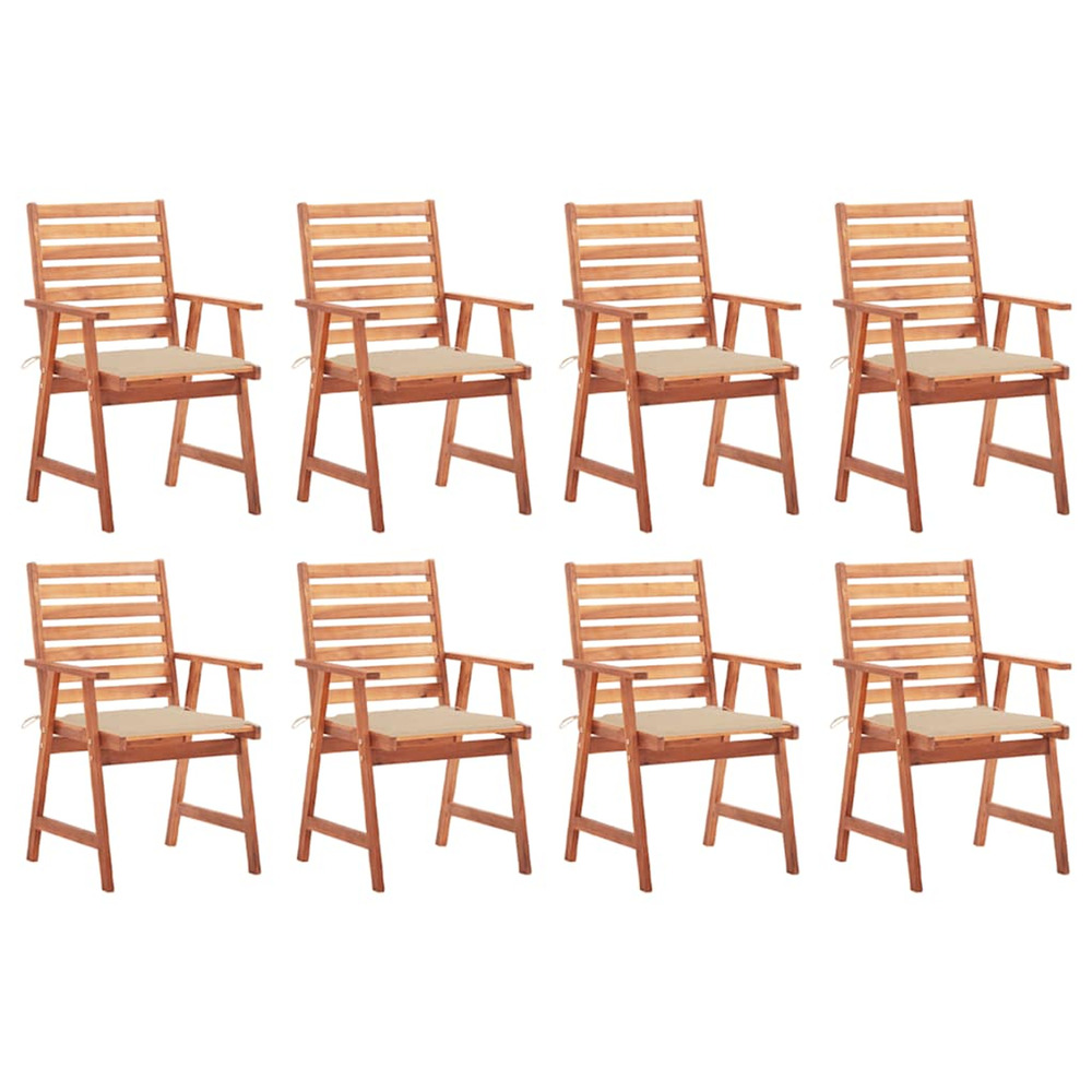 Chaises à manger d'extérieur lot de 8 et coussins acacia massif