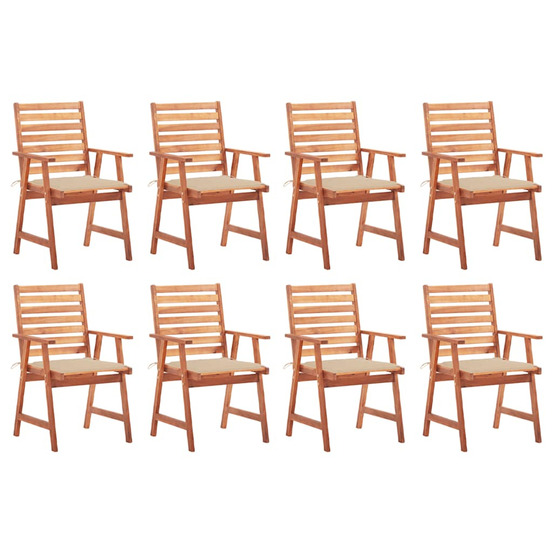 Chaises à manger d'extérieur lot de 8 et coussins acacia massif