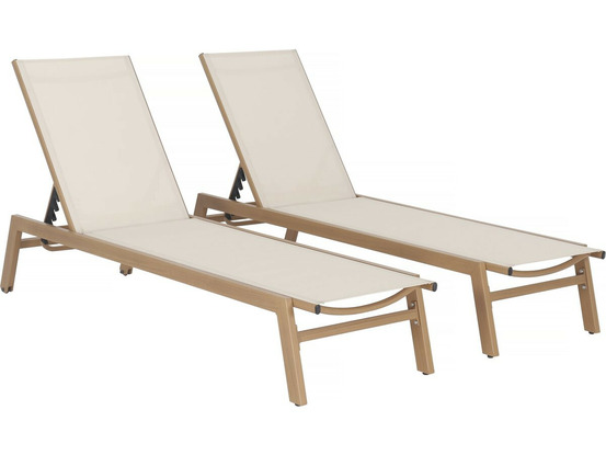 Lot de 2 bains de soleil en aluminium imitation bois