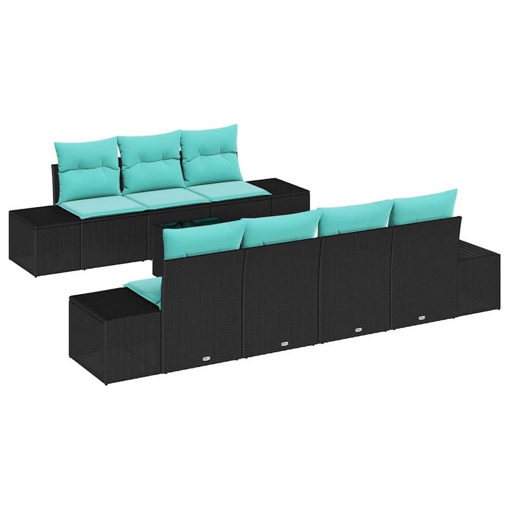 Ensemble de canapé de jardin 8 pc noir et turquoise polyrotin