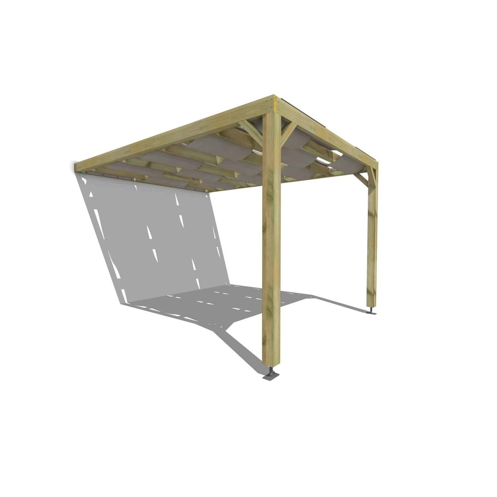 Pergola bois • 3m x 4m • adossée • sens largeur • voilage semi-transparent inclus • livraison comprise