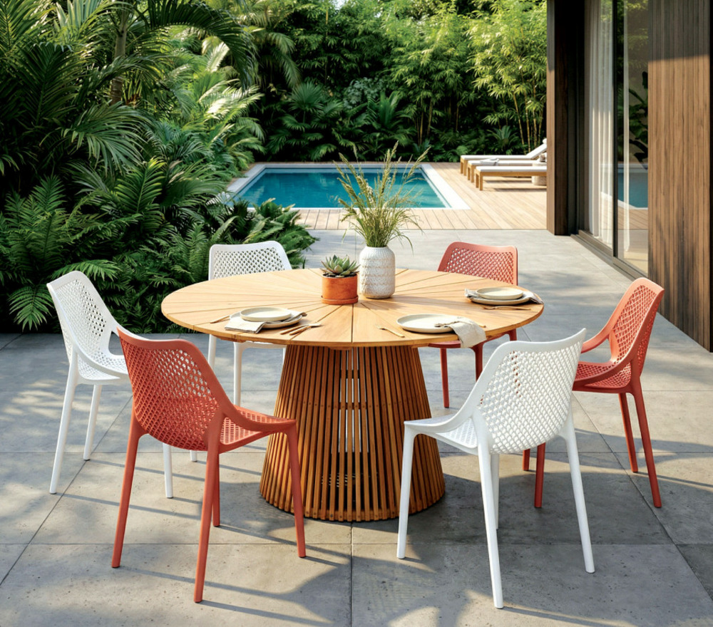 Ensemble table et chaises de jardin - 6 places - terracotta et blanc - balinis