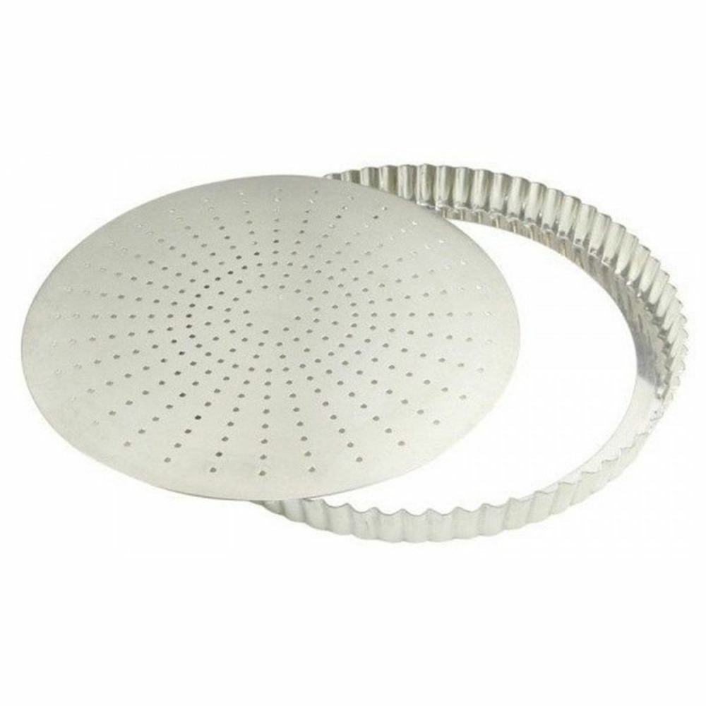 Moule à tarte rond en fer blanc avec fond amovible - cannelé perforé