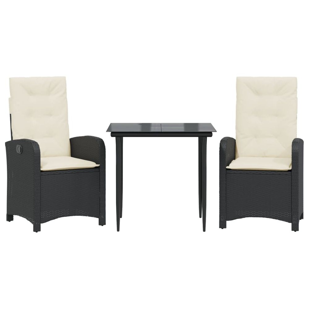 Ensemble à manger de jardin avec coussins 3 pcs noir