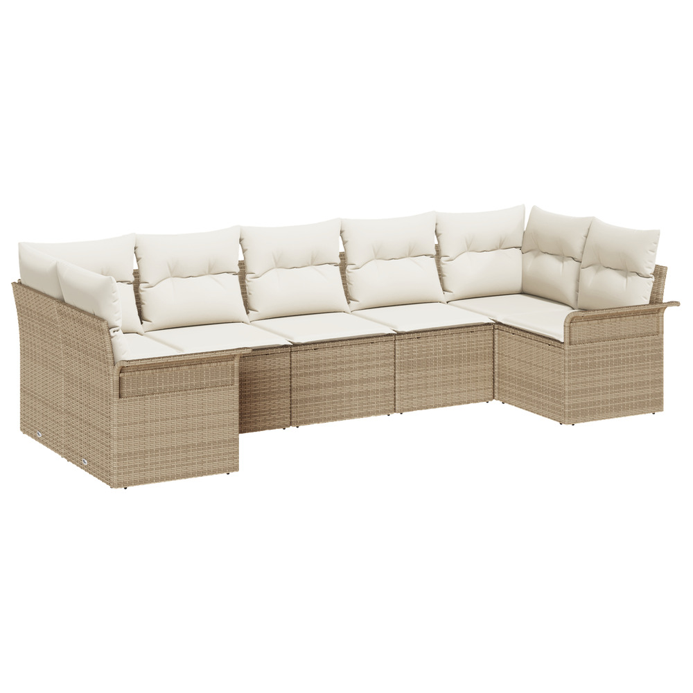 Ensemble de canapé de jardin 7 pièces avec coussins en poly rattan beige