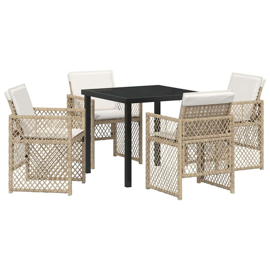 Ensemble de salle à manger pour jardin 5 pcs beige polyrotin