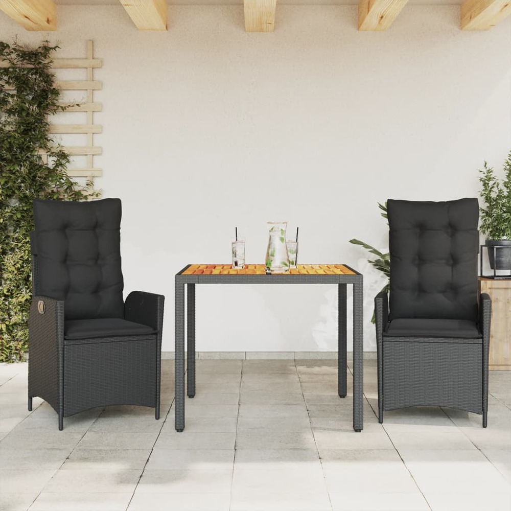 Ensemble à manger de jardin avec coussins 3 pcs noir