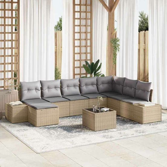 Ensemble de canapé de jardin 8 pcs beige et gris clair