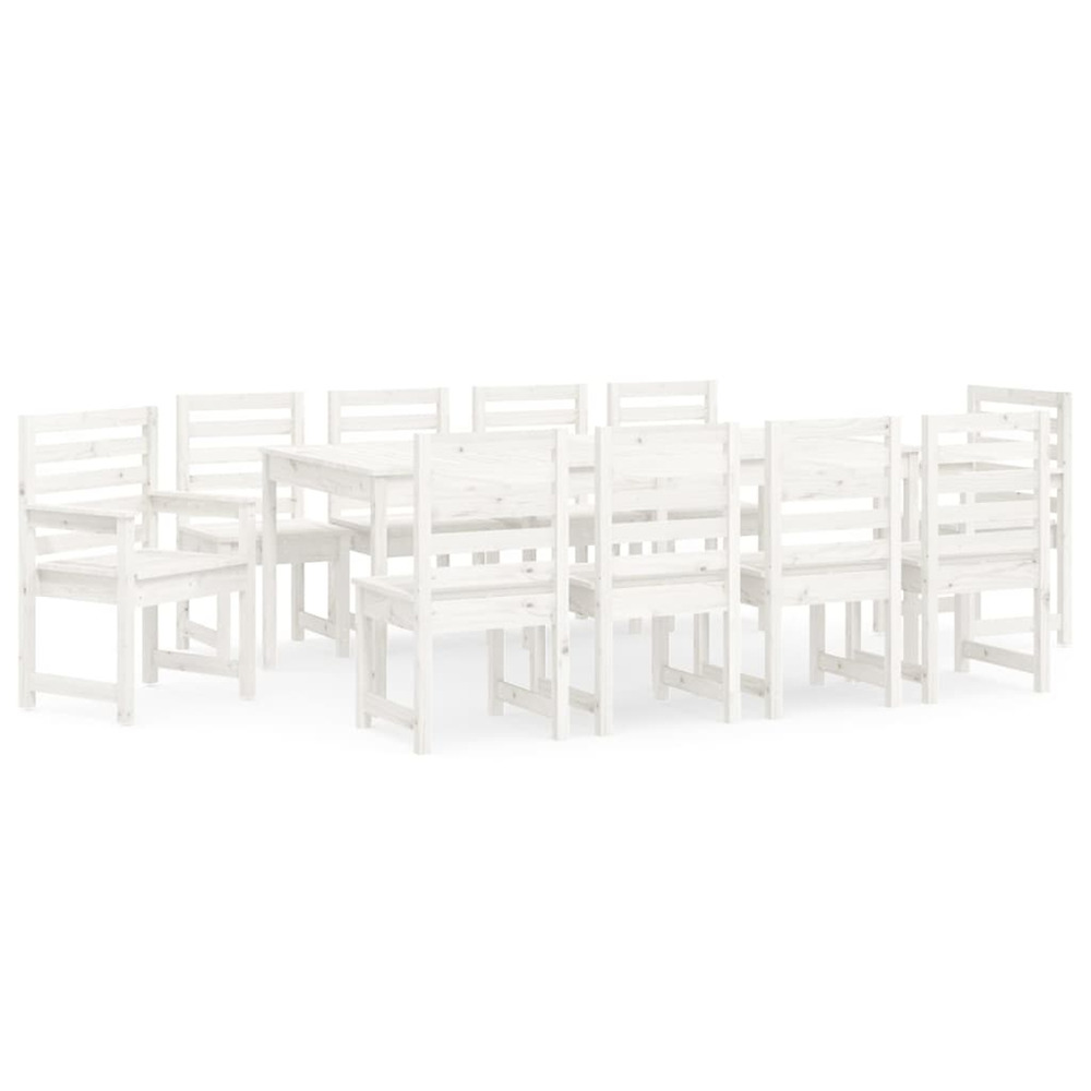 Ensemble à manger de jardin 11 pcs blanc bois massif de pin