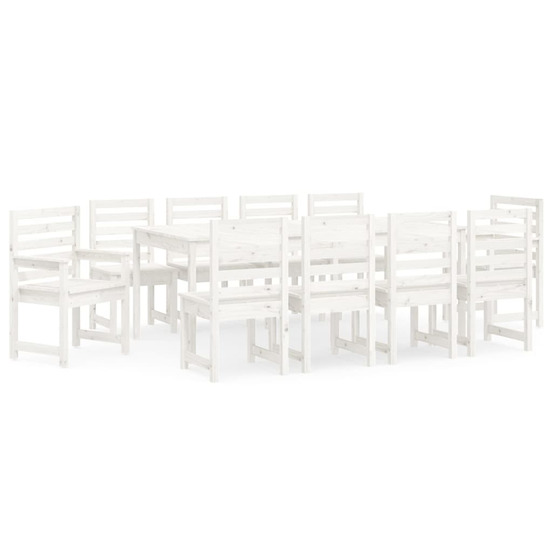 Ensemble à manger de jardin 11 pcs blanc bois massif de pin
