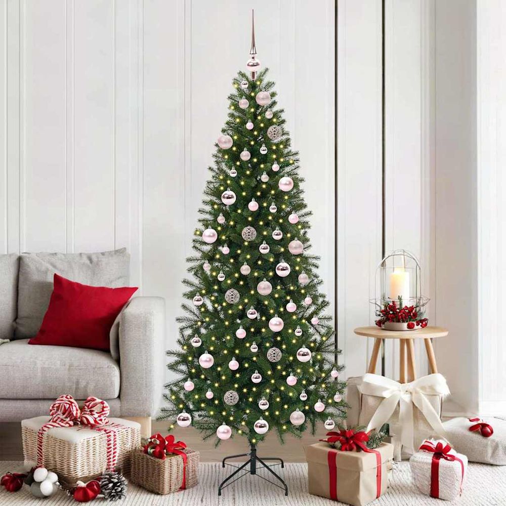 Sapin artificiel réaliste pe/pvc 180cm, kit déco complet avec lumières blanc chaud