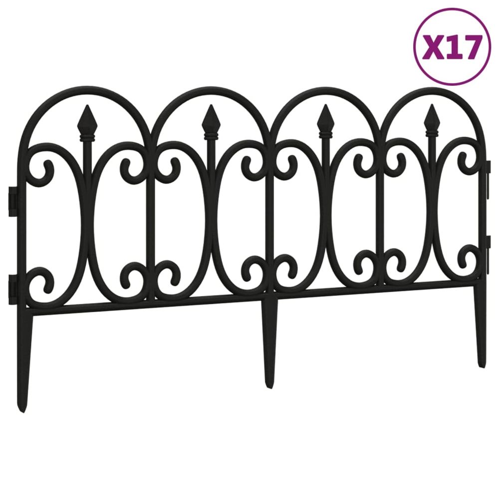 Bordures de pelouse 17 pcs noir 10 m pp