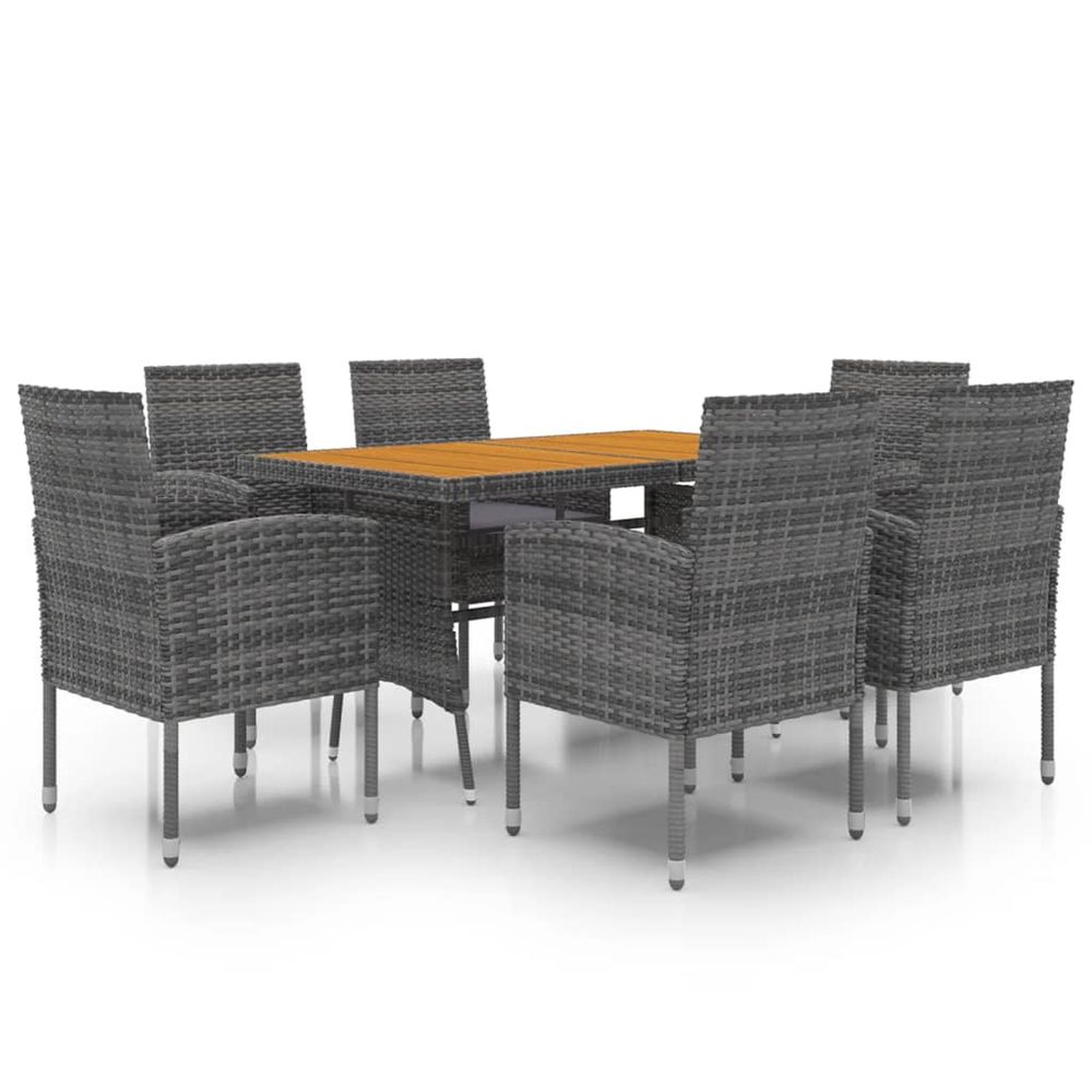 Ensemble à manger d'extérieur 7 pcs résine tressée gris