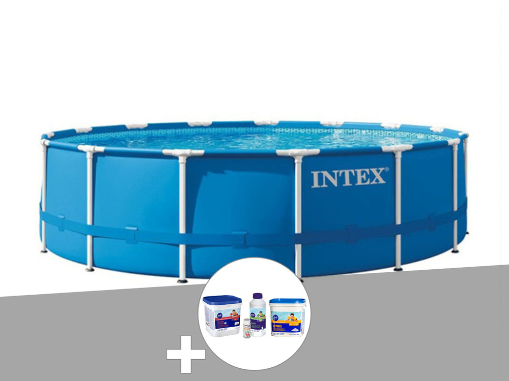Kit piscine tubulaire metal frame ronde 4,57 x 1,22 m + kit de traitement au ch