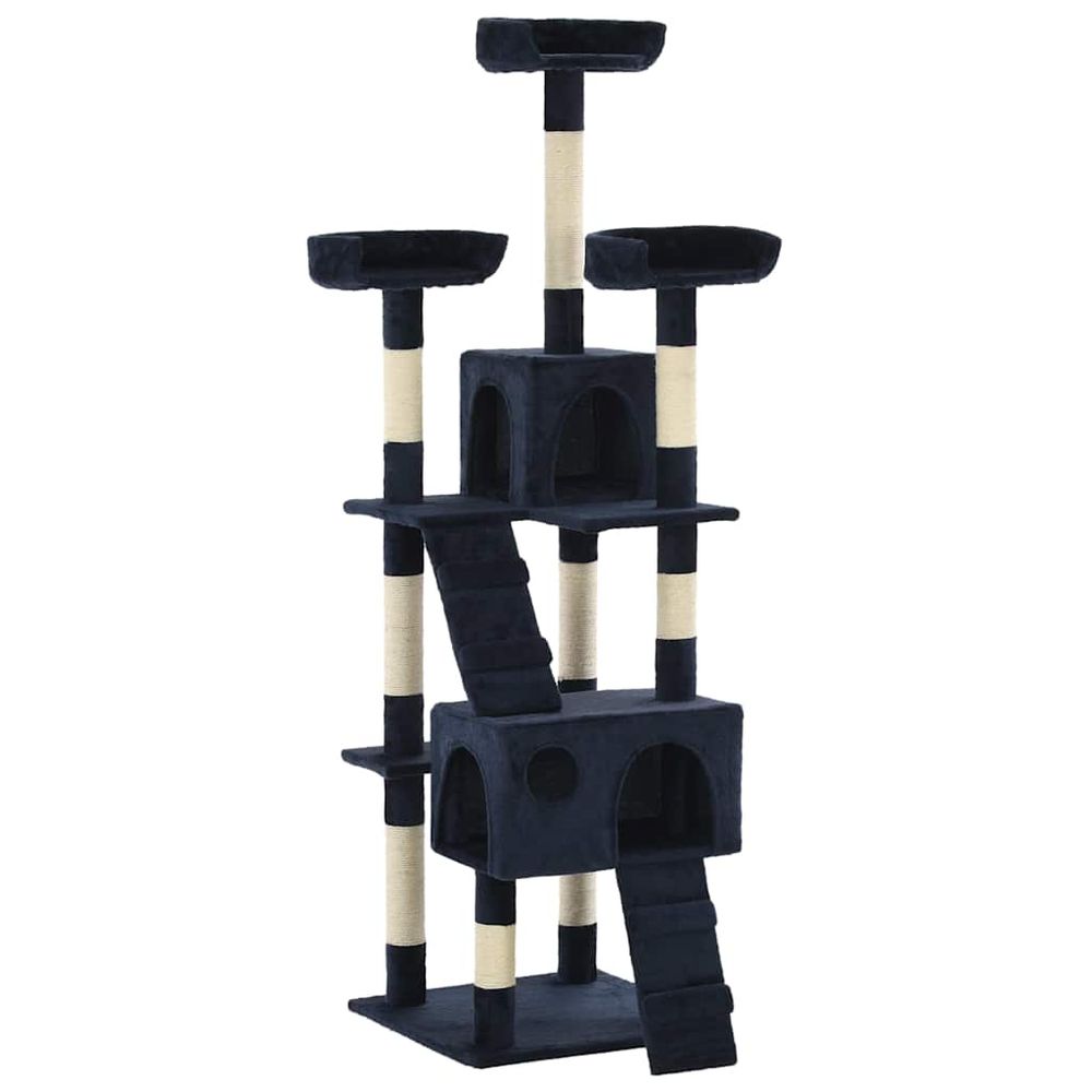 Grand arbre à chat 170 cm en sisal avec 2 niches pour plusieurs chats bleu
