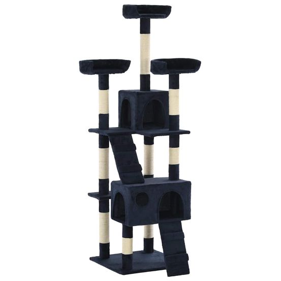 Grand arbre à chat 170 cm en sisal avec 2 niches pour plusieurs chats bleu
