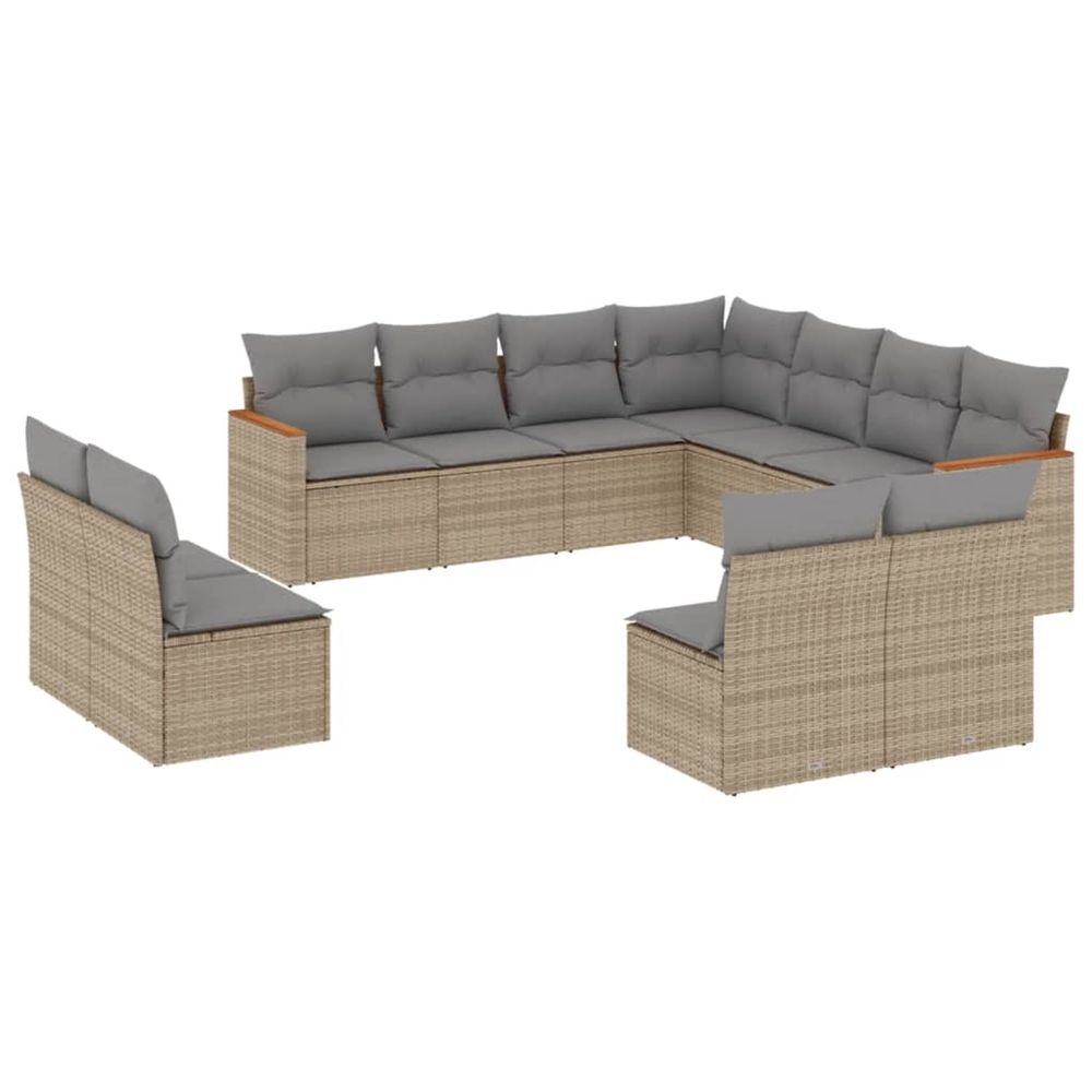 Salon de jardin et coussins 11 pcs mélange beige résine tressée