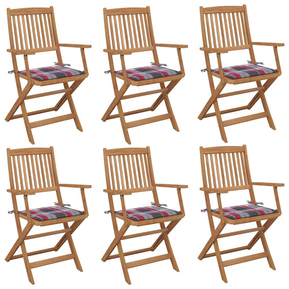 Chaises pliables de jardin lot de 6 avec coussins bois d'acacia