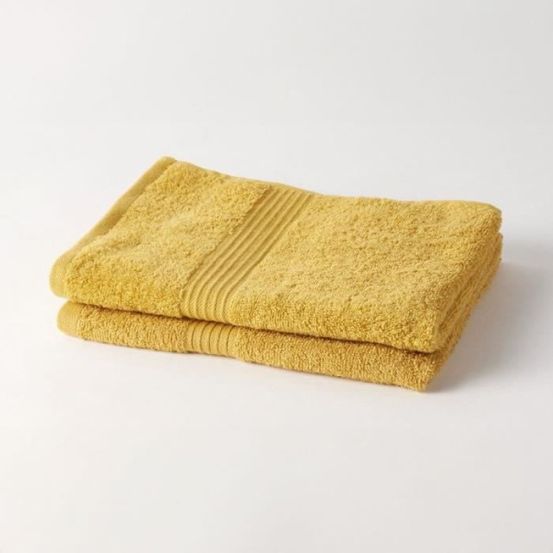 Essential - lot de 2 serviettes de toilette 50x90 cm 100% coton coloris ocre