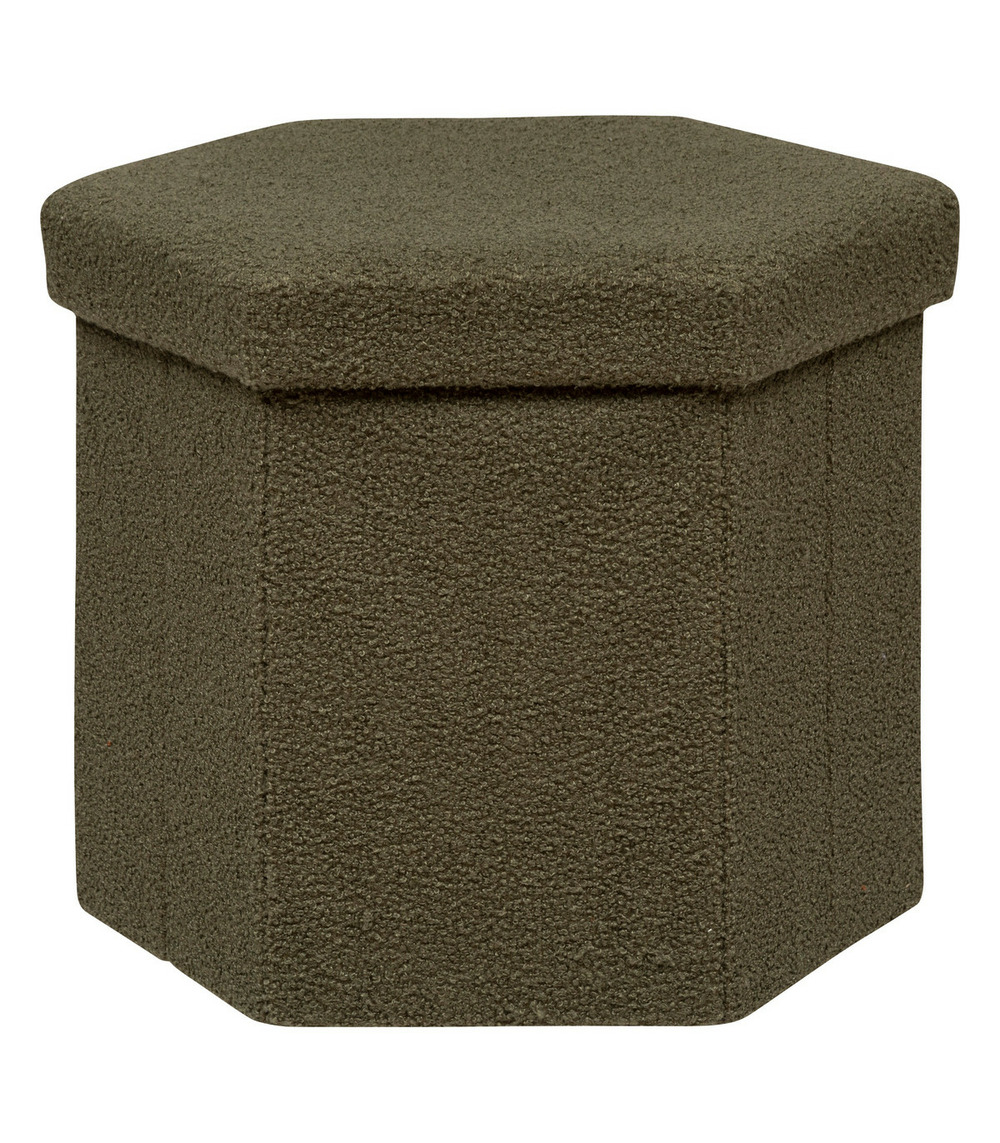 Pouf pliant et coffre de rangement en tissu à bouclettes vert kaki