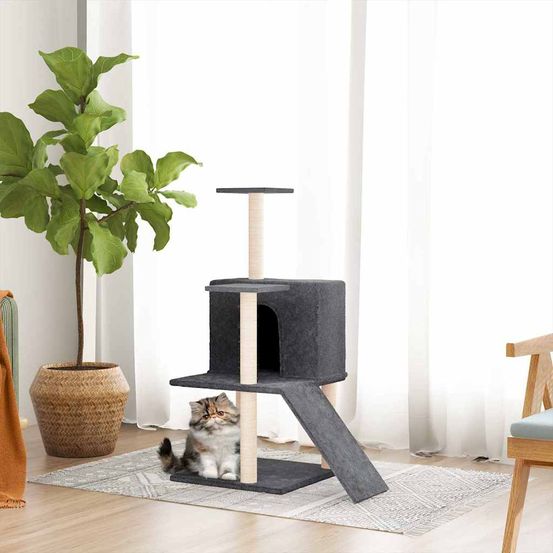 Arbre à chat 82 cm multi-activités avec niche et hamac gris foncé