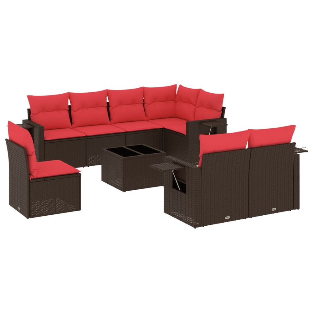 Ensemble de canapé de jardin 9 pcs avec coussins marron