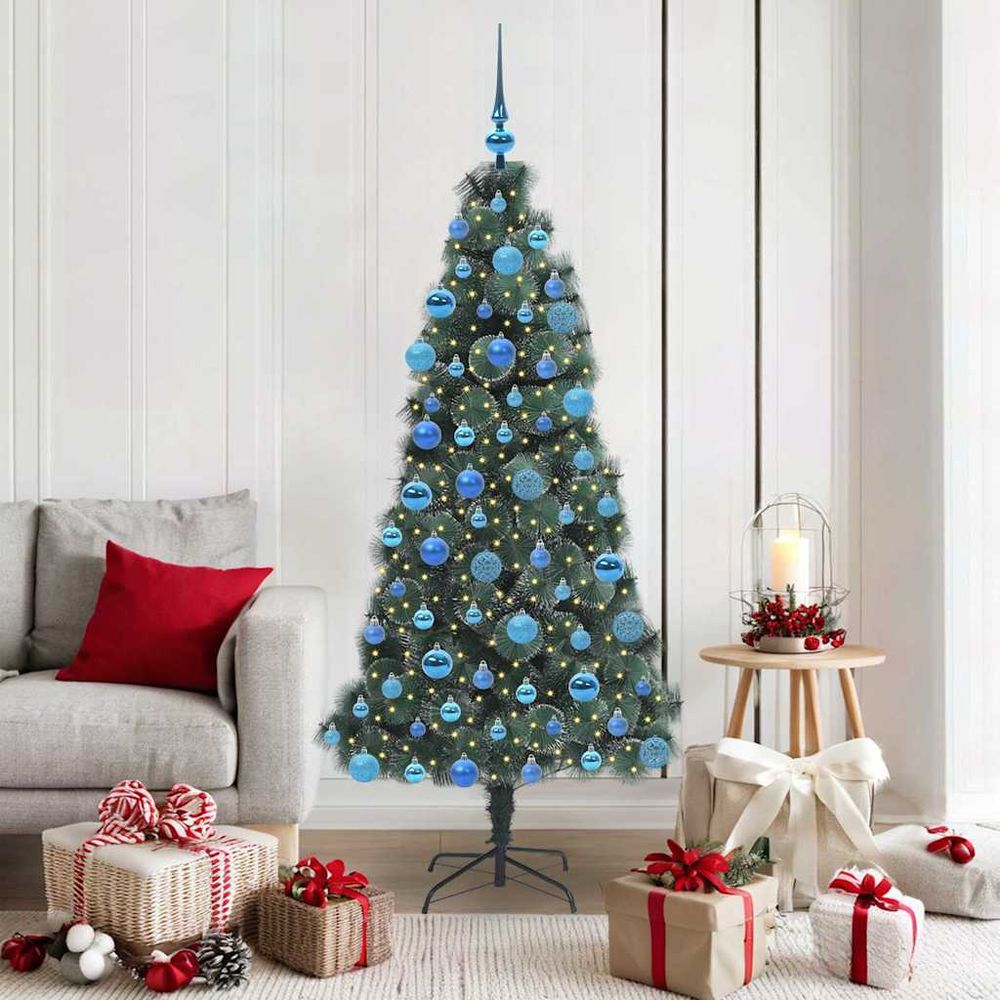Sapin de noël traditionnel vert 180cm, kit complet 300 led et 120 boules assorties