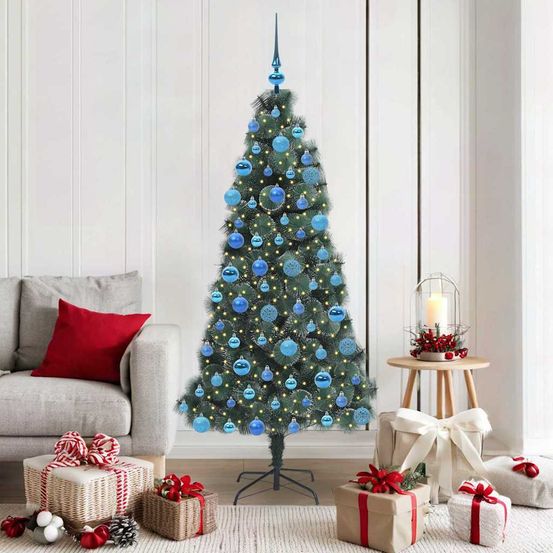 Sapin de noël traditionnel vert 180cm, kit complet 300 led et 120 boules assorties