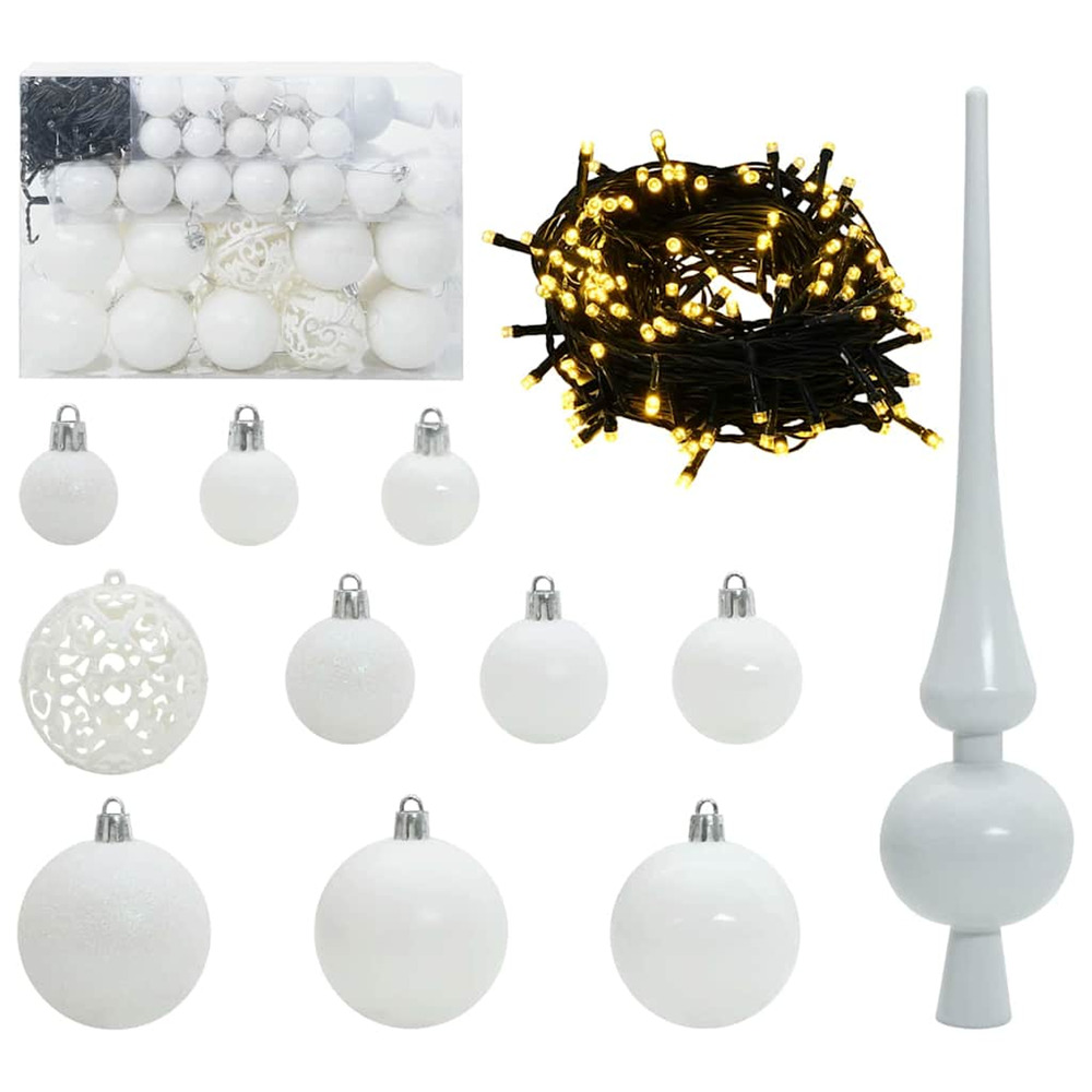 Ensemble de boules de noël avec 150 led 61 pcs blanc plastique
