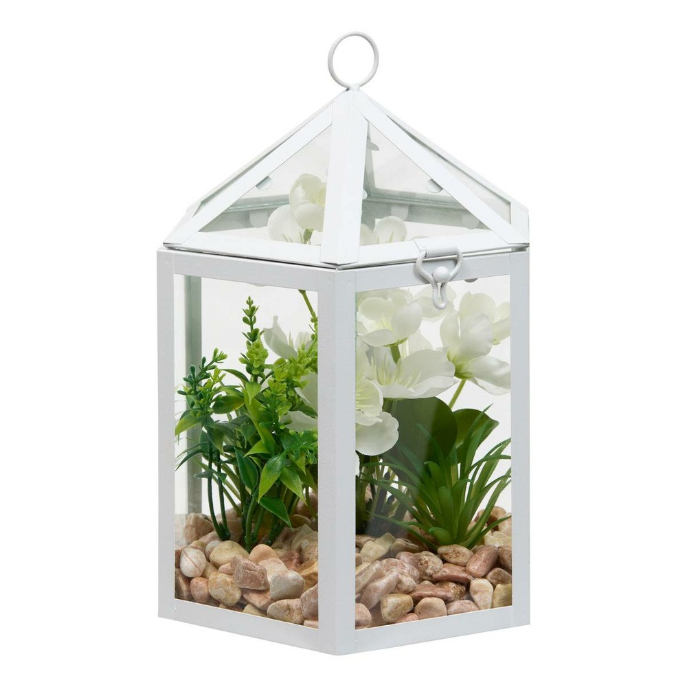 Cage terrarium fleur artificiellle blanc h23 cm