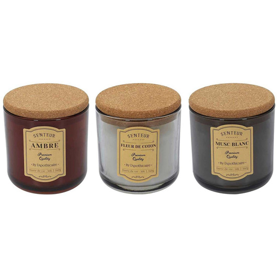 Set de 3 bougies avec bouchons en liège apothicaires 10 cm