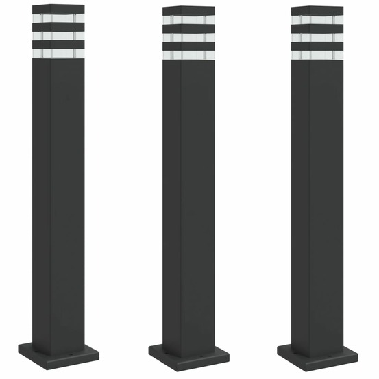 Lampadaires d'extérieur 3 pcs 80 cm aluminium noir