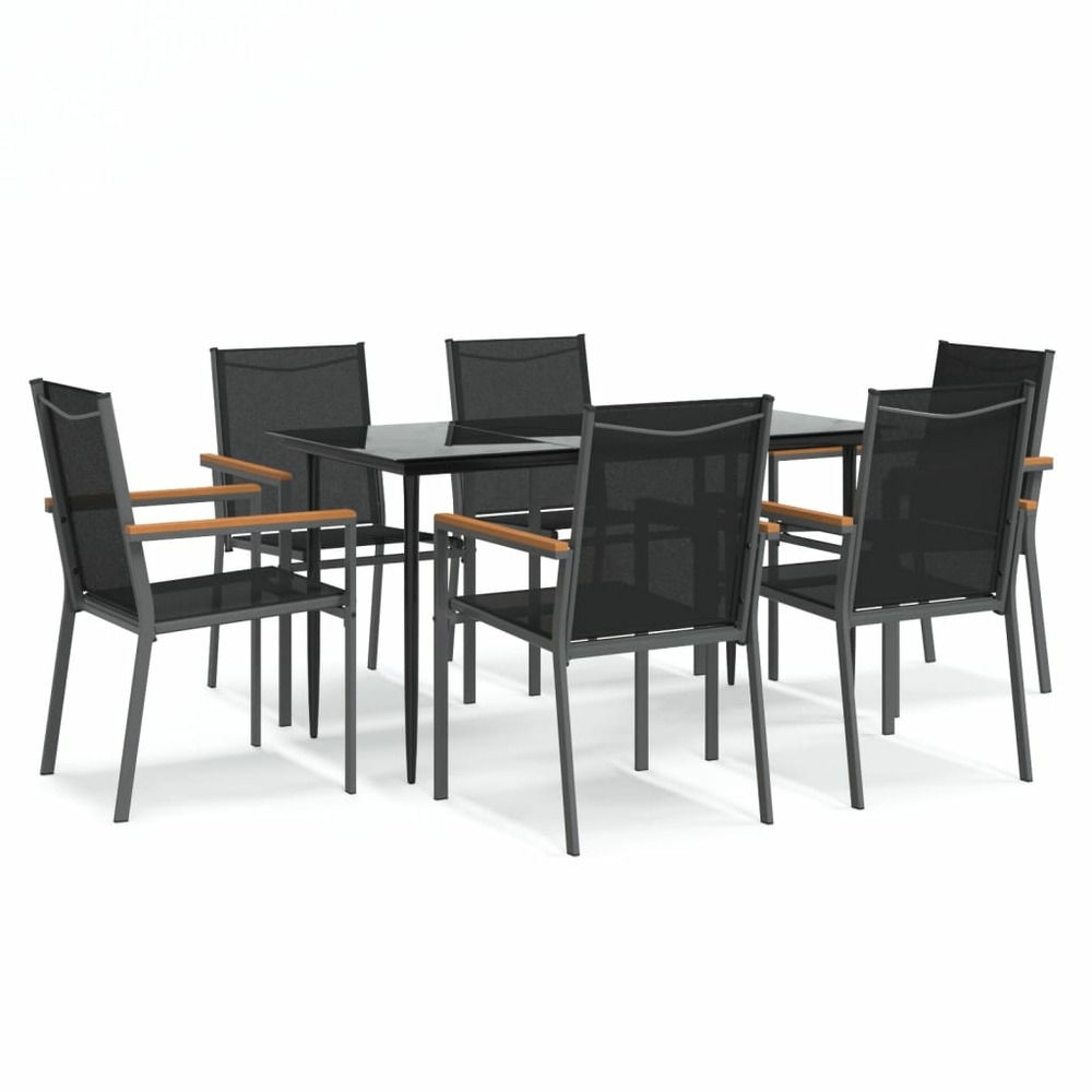 Ensemble à manger de jardin 7 pcs noir textilène et acier