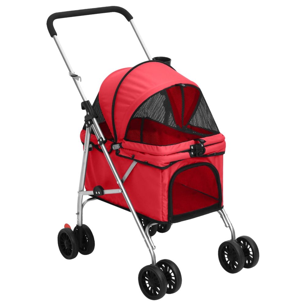 Poussette pour chien et chat pliable en tissu oxford pour voyage rouge