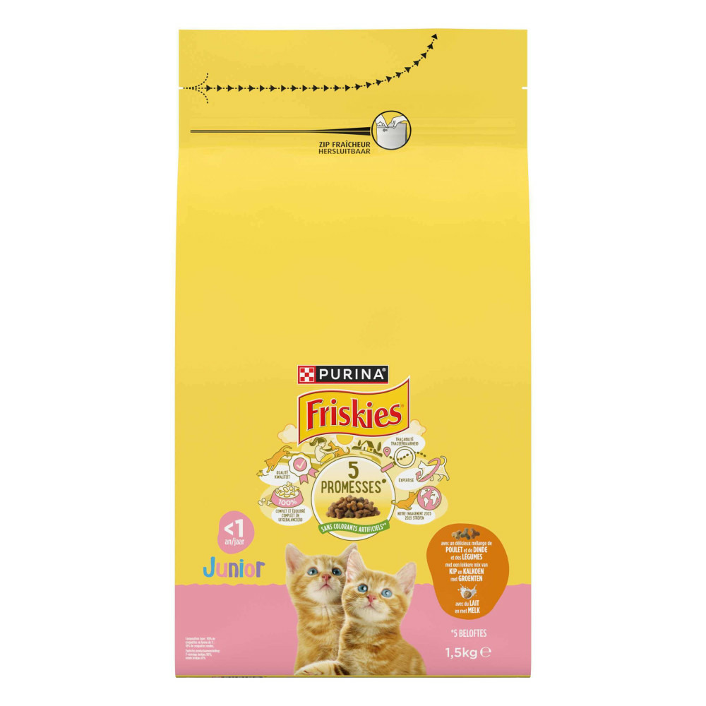 Croquettes pour chaton 1.5 kg mélange de poulet, dinde et du lait friskies
