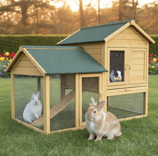 Cage clapier enclos lapin extérieur en bois haute qualité pour lapins petits animaux- modèle : 035 ranch 150x118x96cm