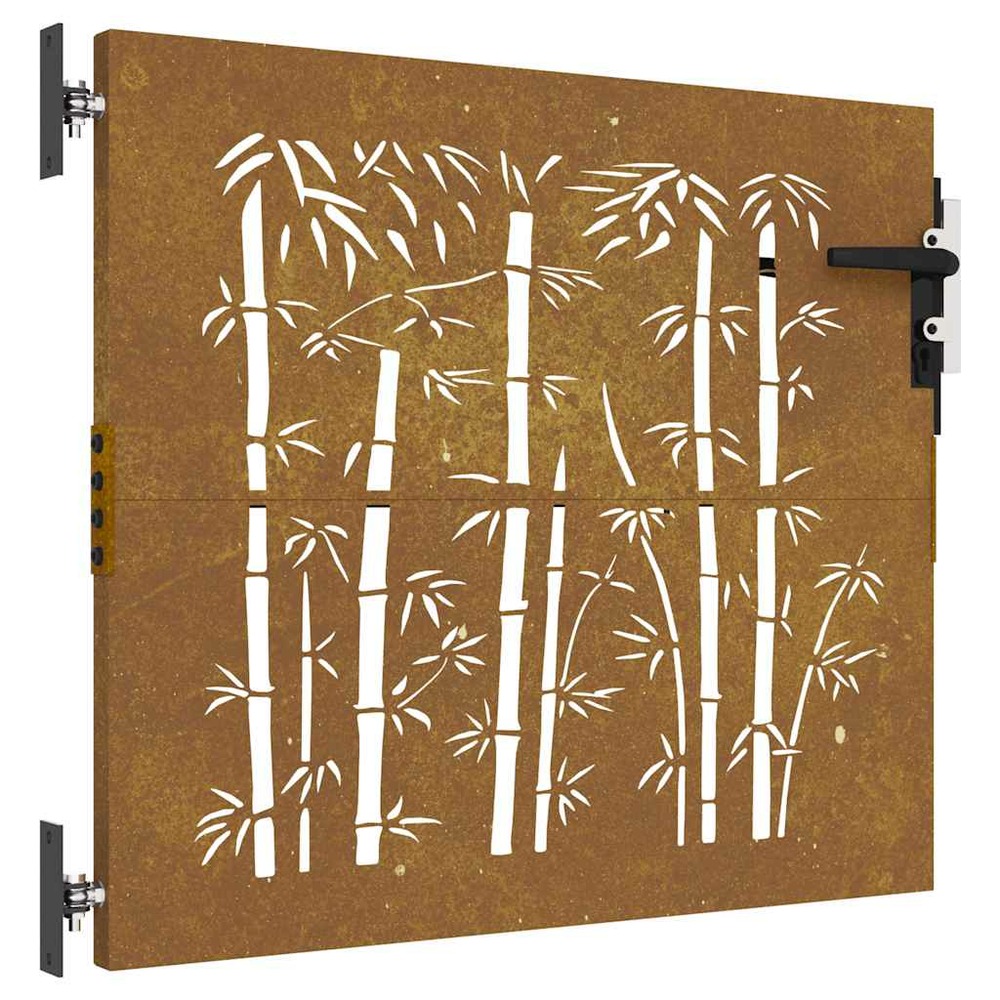 Portail de jardin 85x100 cm acier corten design de bambou