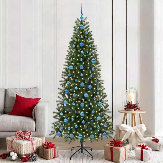 Arbre de noël artificiel 210cm vert avec guirlande 300 led et kit 120 boules