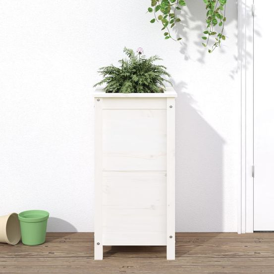 Jardinière haute en bois de pin massif pour jardin et balcon blanc 40x40x78 cm