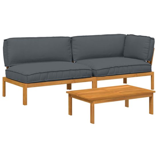 Ensemble de canapés 3 pc anthracite bois d'acacia massif