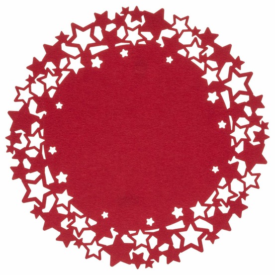Set de table de noël rond motifs étoiles en feutrine diam. 38 cm - rouge