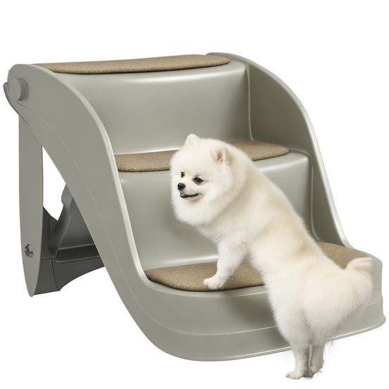 Escalier pour petit chien en plastique pp pour accès canapé pliable et antidérapant 3 marches gris